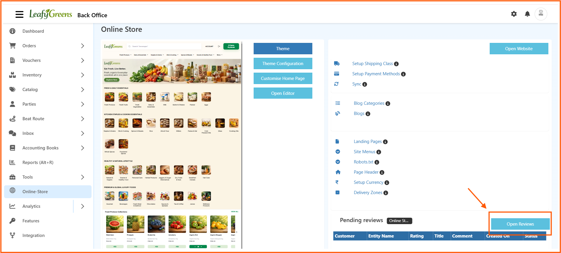 Open reviews from Online Store