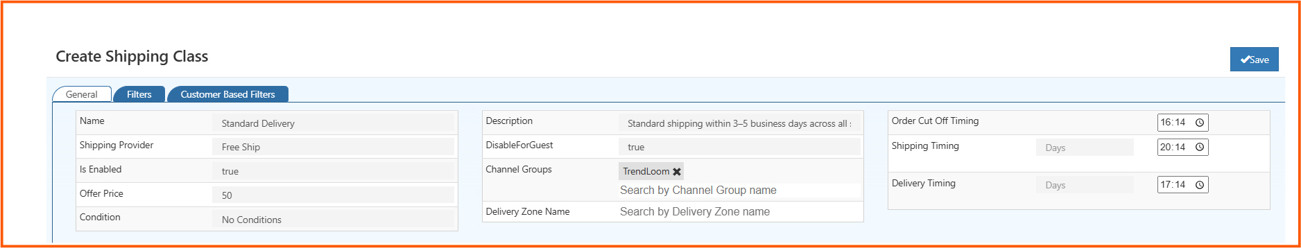 Create shipping class general tab