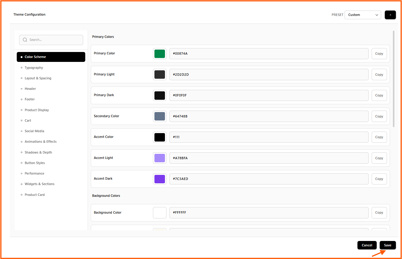 Open Theme Configuration from Theme Editor