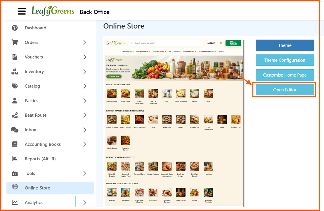 Open theme editor from Online Store
