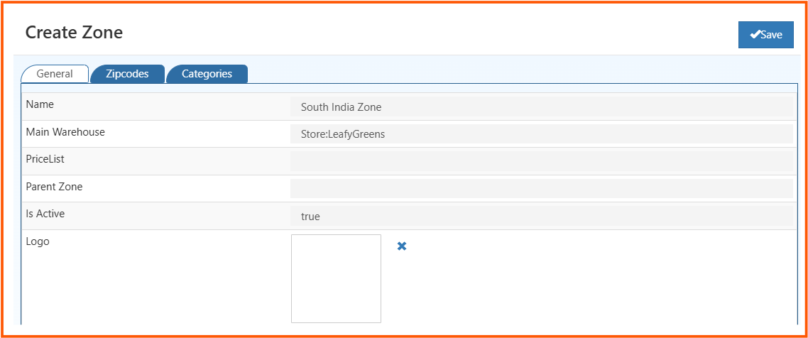 Create zone general tab