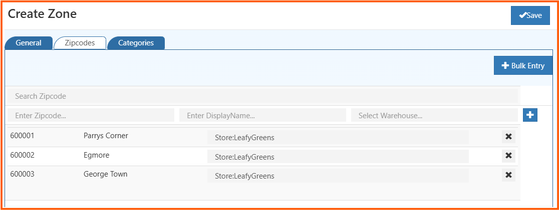Create zone zipcodes tab