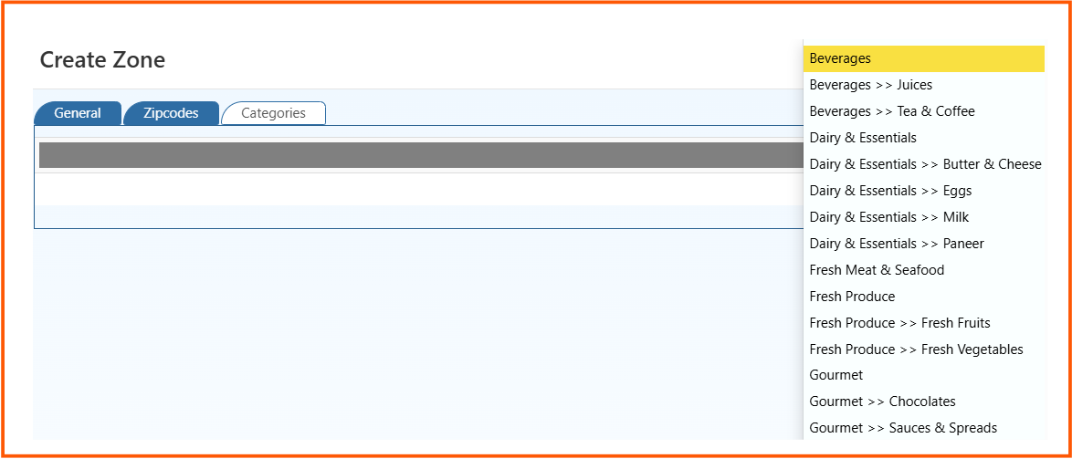 Create zone categories tab