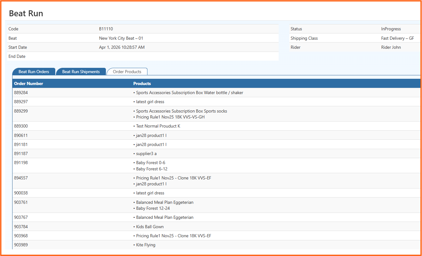Beat Run Shipments View