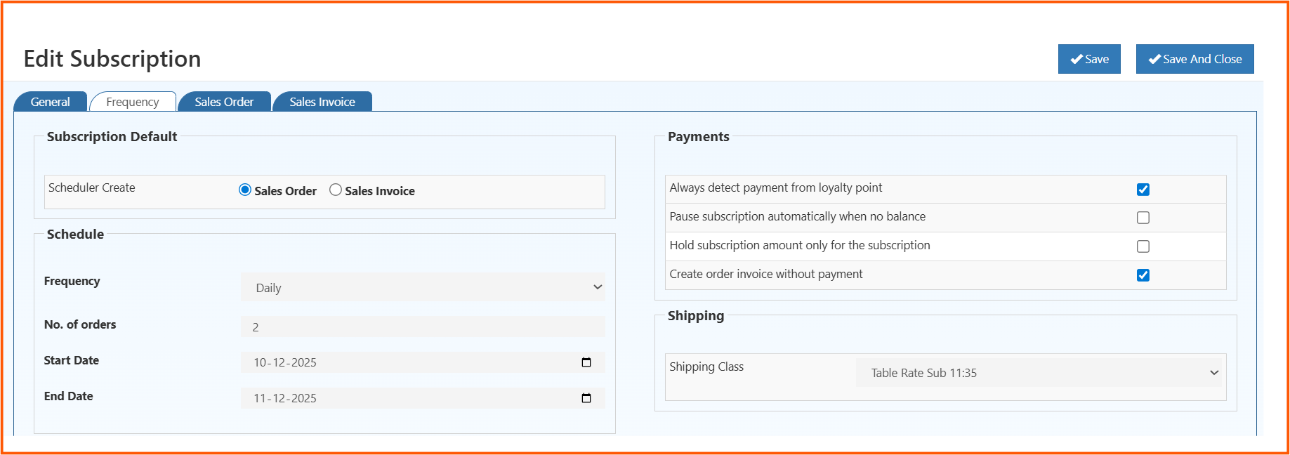 Edit Subscription - Frequency