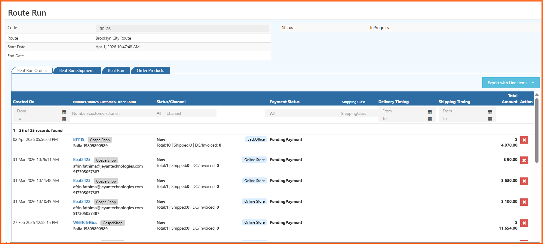 Route Run Initiation Form