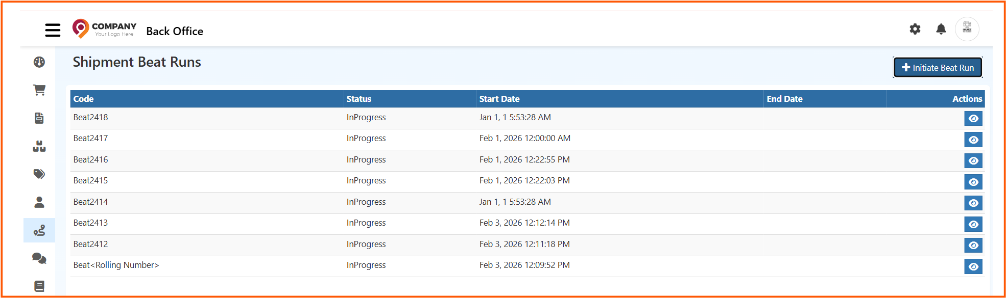 Shipment Beat Runs List