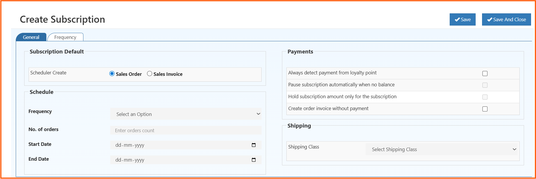 Create Subscription - General Tab