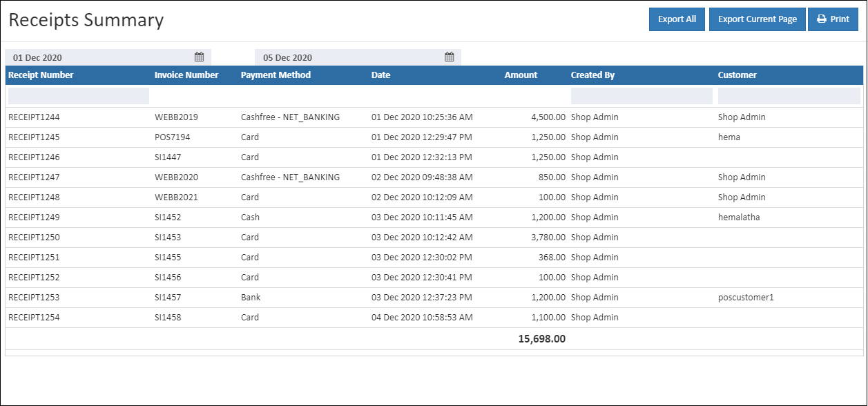 receipt-summary-report